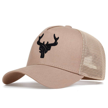 Men's Deer Horn Embroidery Baseball Mesh Cap, Outdoor Adjustable Sun Protection Leisure Hat For Spring/Summer Travel & Beach Party Street