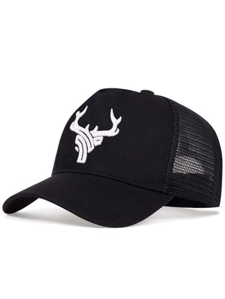 Men's Deer Horn Embroidery Baseball Mesh Cap, Outdoor Adjustable Sun Protection Leisure Hat For Spring/Summer Travel & Beach Party Street