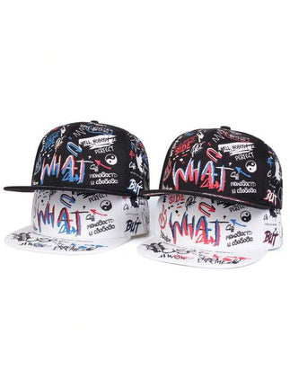 Men's Graffiti Print What Snapback Hat, Adjustable Brim Sports Cap For Outdoor, Travel, Beach, Party In Spring And Autumn