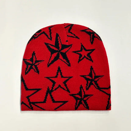 Autumn and Winter Star Pentagram Knitted Hat Vintage Men's and Women's Woolen Hip Hop Print Beanie Hat Outdoor Sports Warm Cap